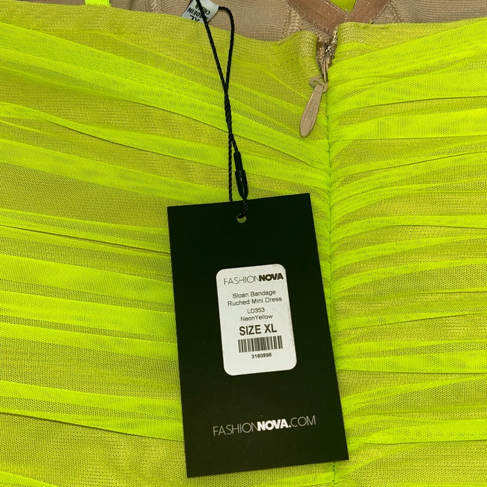 Neon Yellow Ruched Mini Dress - Picture 4 of 4